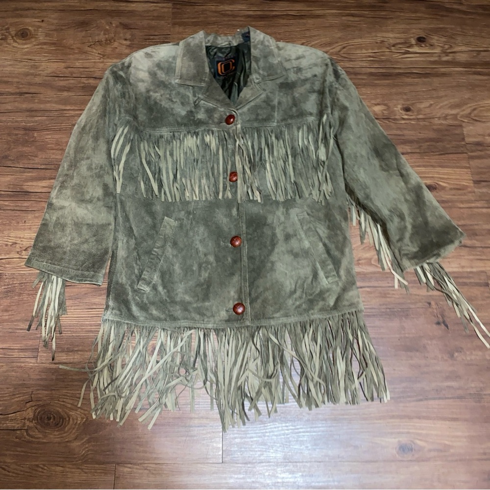 Vintage Leather Suede Jacket ellen tracy company oversized fringe western small